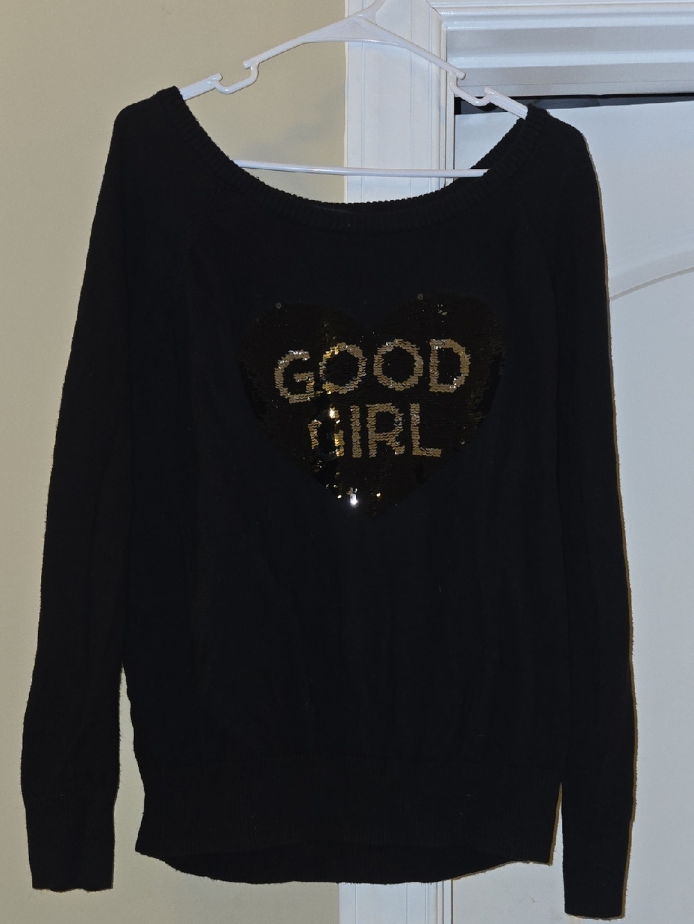 torrid Black Good Girl/Bad Girl Changeable Sweater with Sequin Heart Text